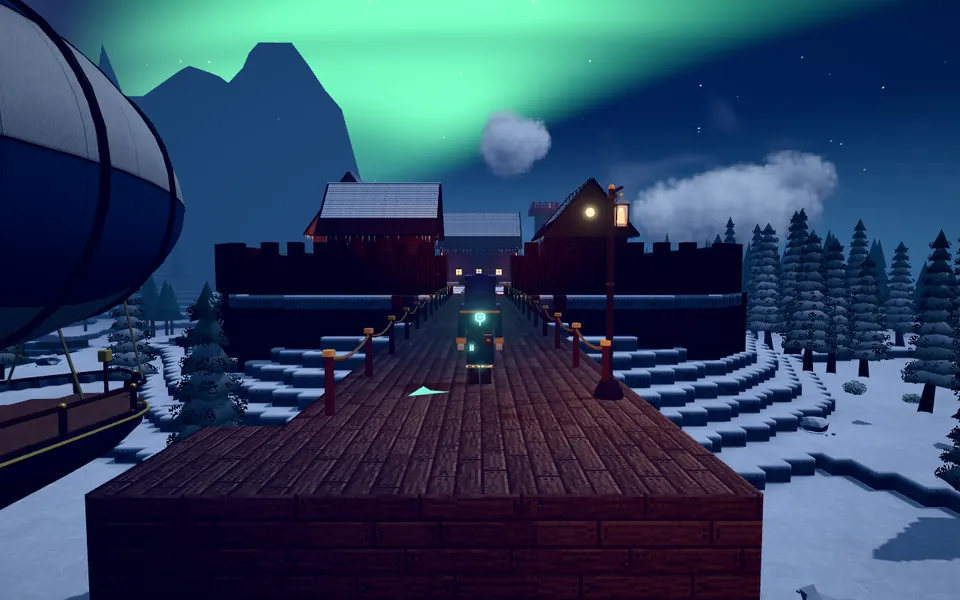 An aurora over Frostspire at night